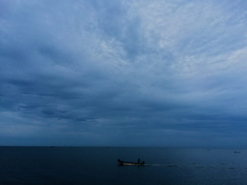 pondicherry sea and pondicherry beach on a cloudy day