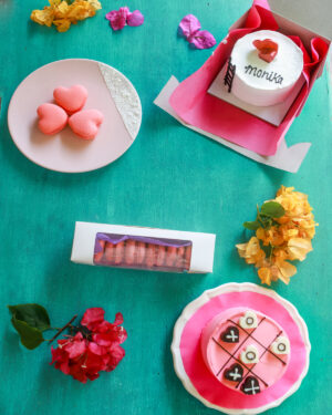 Valentine's Day in pondicherry cakes and heart shaped macarons