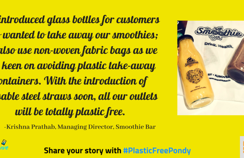 smoothie bar pondicherry uses glass take-away bottles instead of plastic bottles