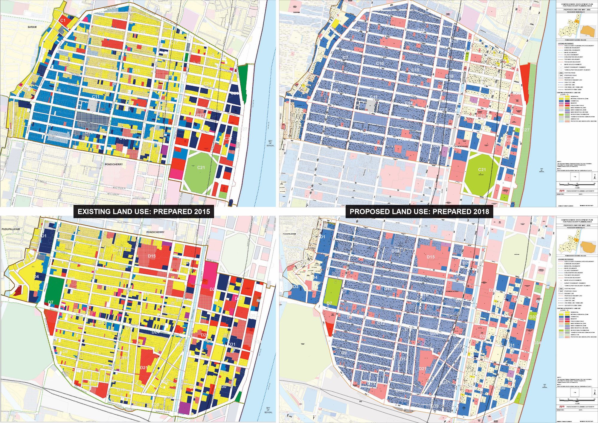 IMAGE SHOWING EXISTING LAND USE AND DARFT OF CDP COMPRHENSIVE DEVELOPMENT PLAN FOR BOULEVARD IN PUDUCHERRY