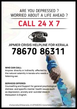jipmer launches helpline for counselling for those affected by Kerala flood