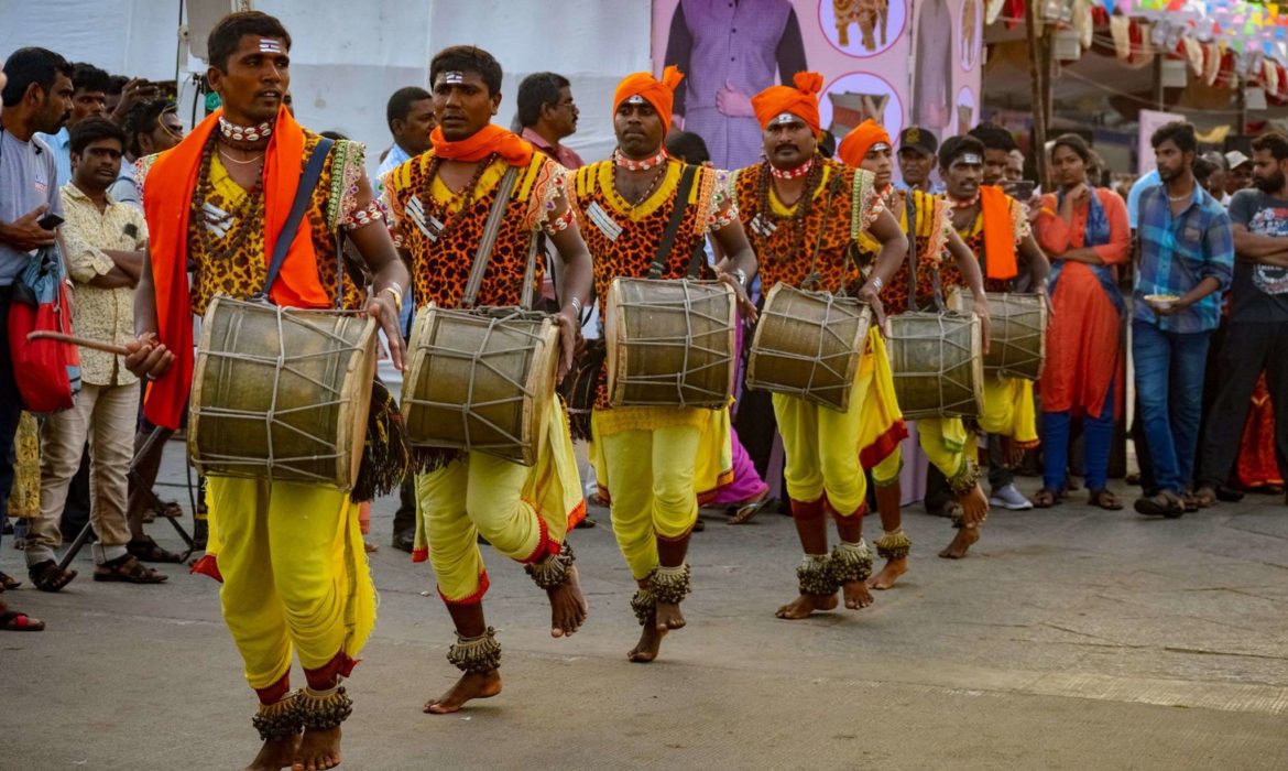 OGGU DOLU from Telengana at Aadi Mahotsav national tribal craft expo showcases handmade ethnic products made by tribes from various states of india