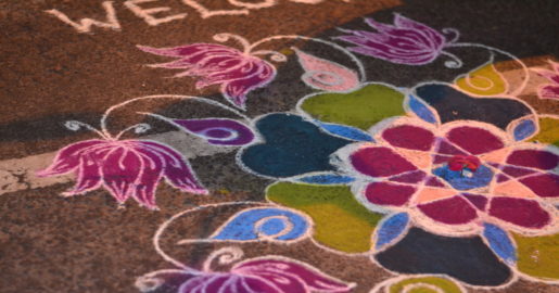 kolam at Intach building in pondicherry. kolam drawn in a traditional tamil house in pondicherry, kolam is one of the few aspects associated with tamil culture and tamil new year