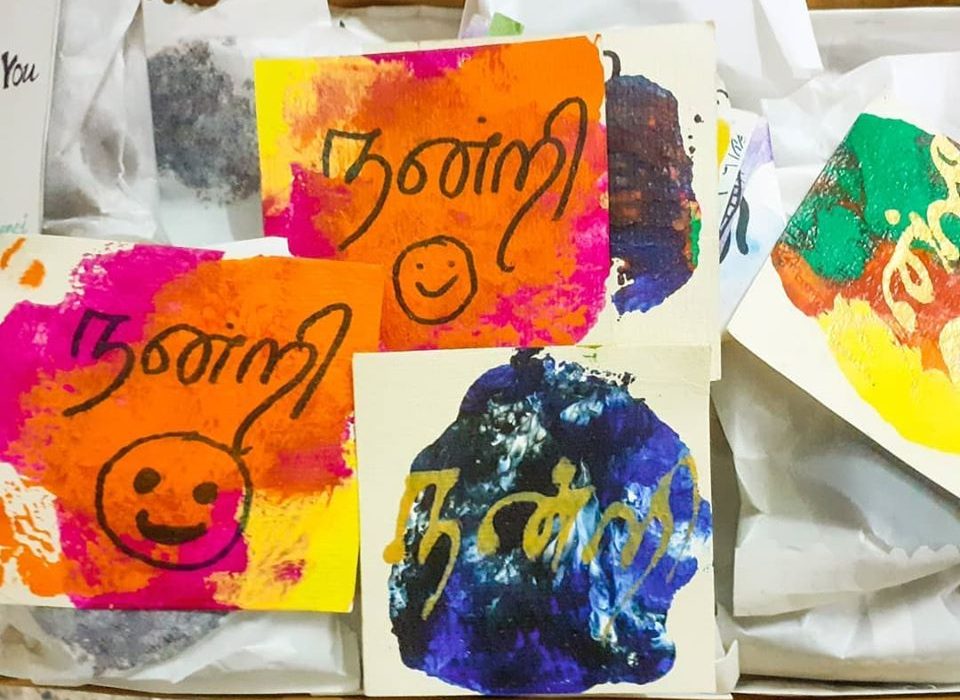 thank you cards hand made by children for frontline workers and Pondicherry's covid-19 warriors