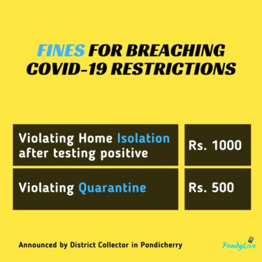 covid19 fines penalties in pondicherry for violating home isolation or quarantine