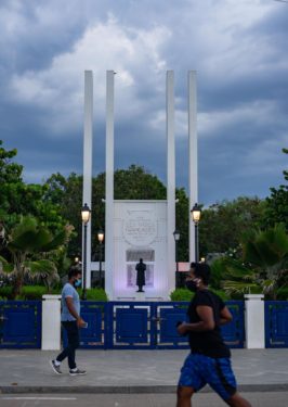Beach road open for walkers during Puducherry Lockdown in June. Masks are compulsory