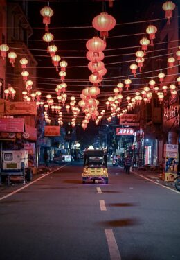 Diwali lights on Nehru street in Pondicherry
