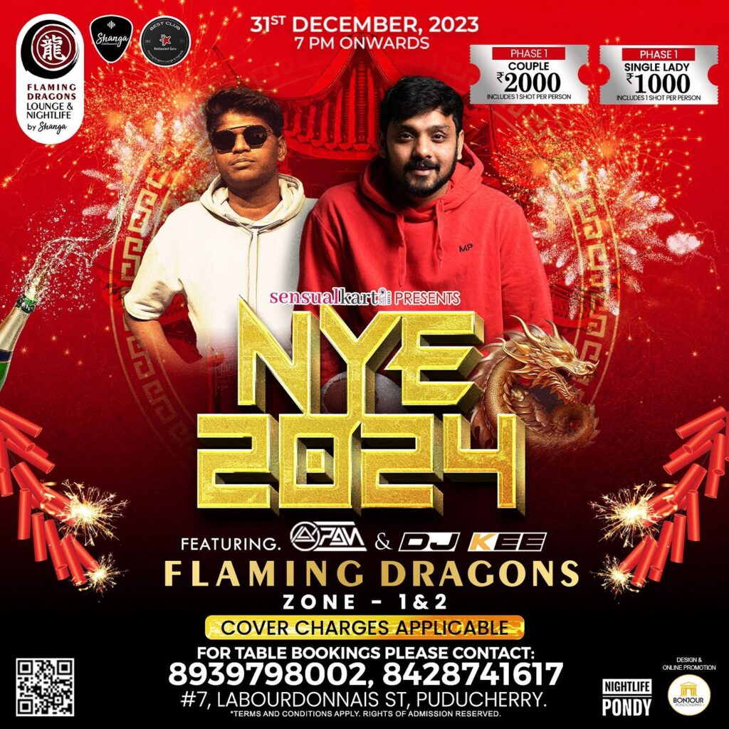 Flaming Dragons NYE 2024 in Pondicherry pub party
