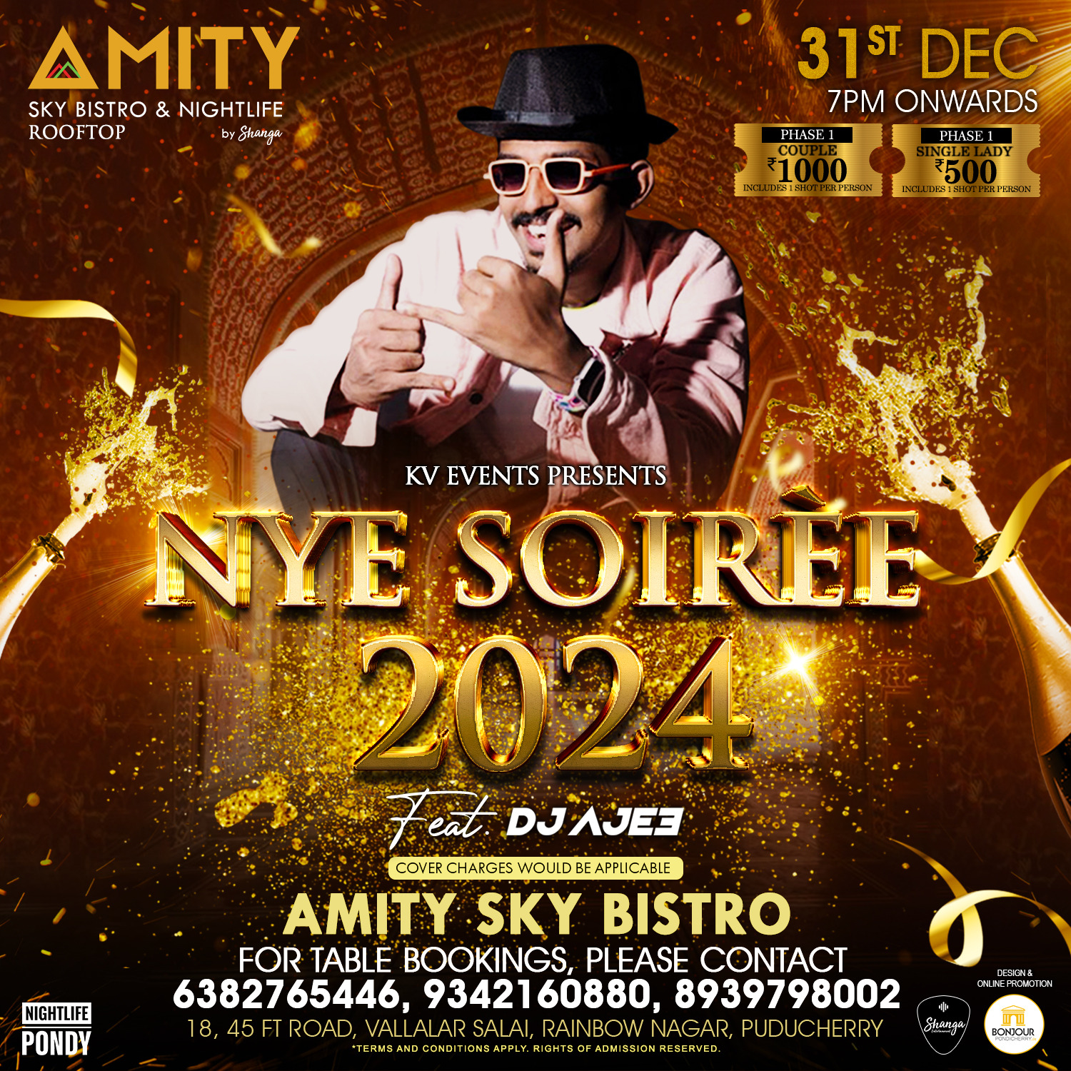 NYE Soiree 2024 Rooftop Party at Amity Sky Bistro Pondicherry