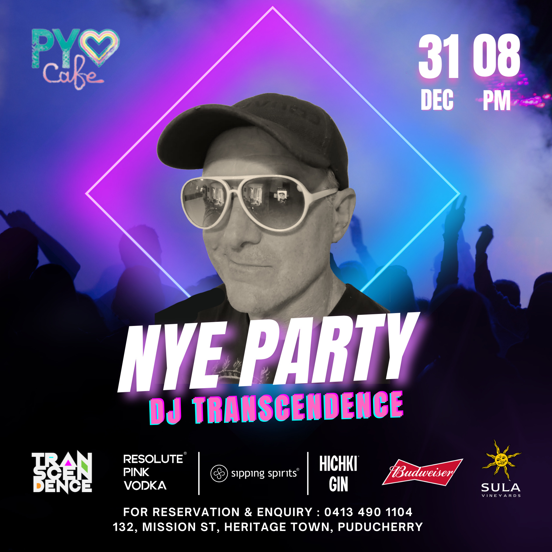 NYE party at PY Cafe with DJ Transcendence in Pondicherry