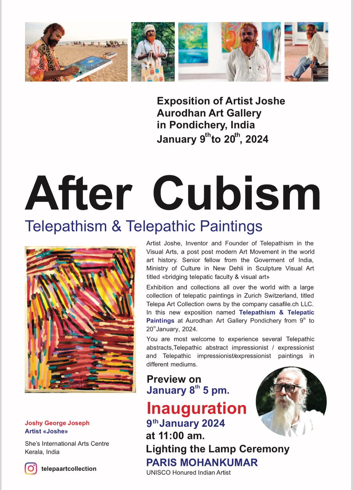 After Cubism art exhibition of telepathic paintings at Aurodhan Art Gallery in Pondicherry