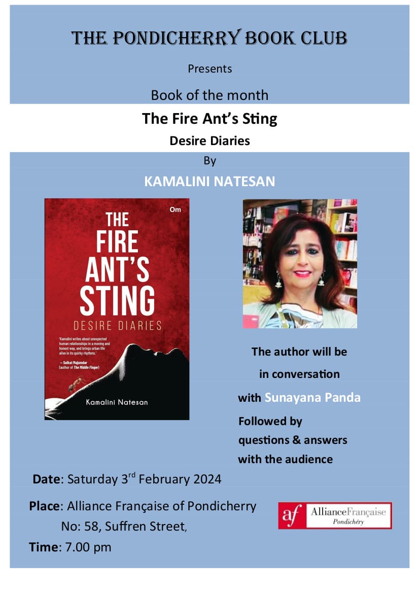 The fire ant's sting by Kamalini Natesan is the book of the month by Pondicherry Book Club