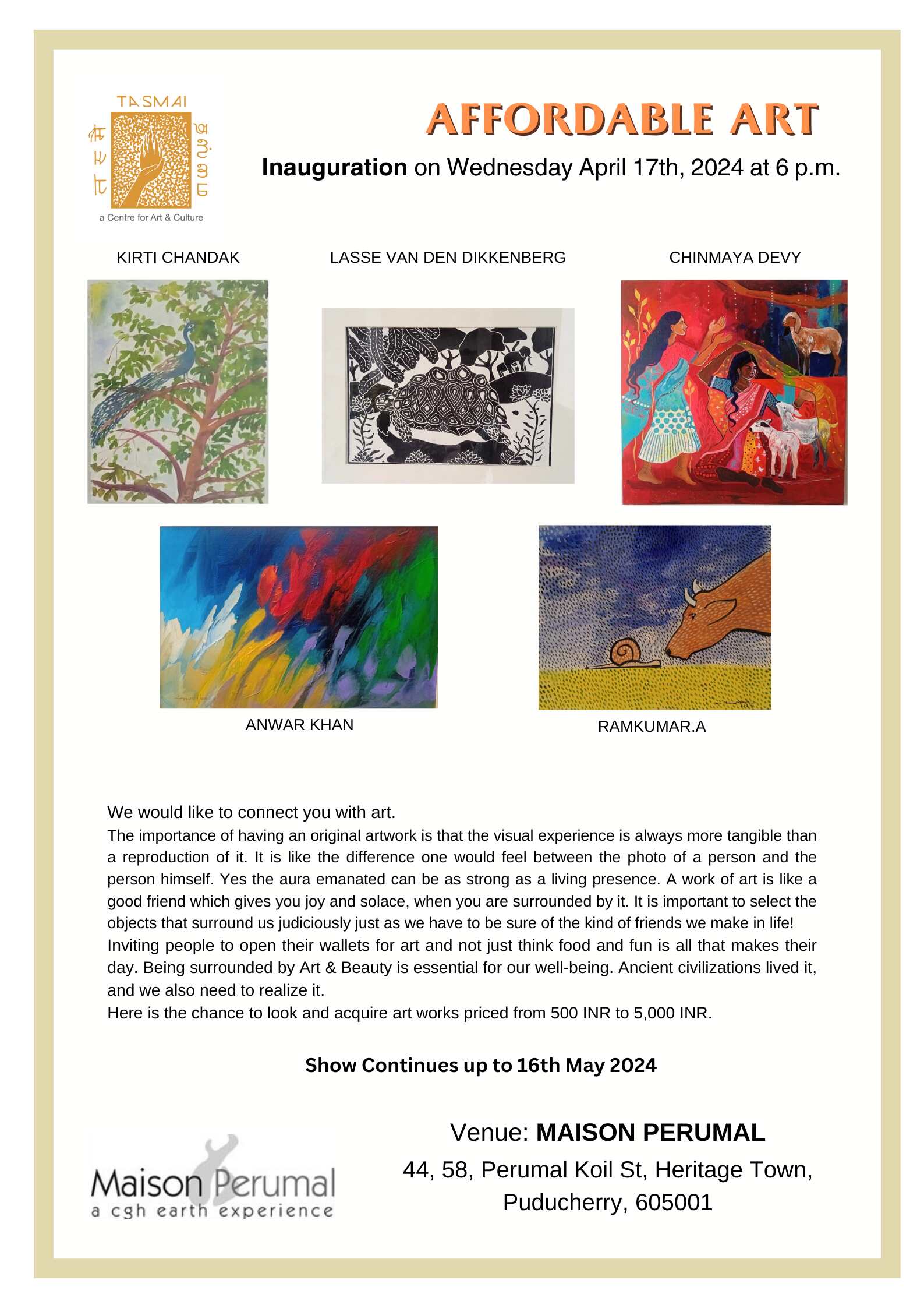 Affordable Art Exhibition at Maison Perumal Pondicherry